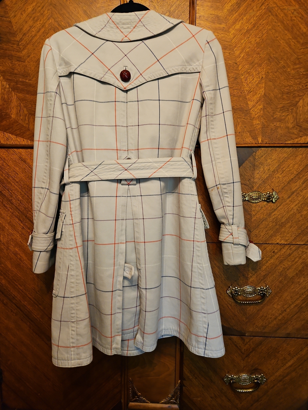 Coach Size 0 Plaid Double-Breasted Trench Coat Cream FLAWS - Picture 9 of 13
